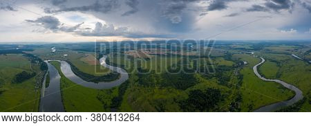 Aerial panorama of the river of Sylva in Perm Krai in Russia