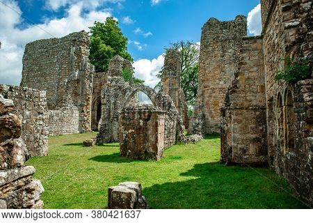 Ruins of Bayham Abbey, East Sussex, England, UK - church, chapter house and gatehouse