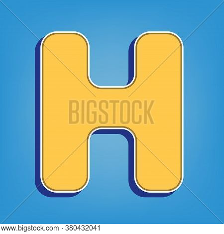 Letter H Sign Design Template Element. Golden Icon With White Contour At Light Blue Background. Illu