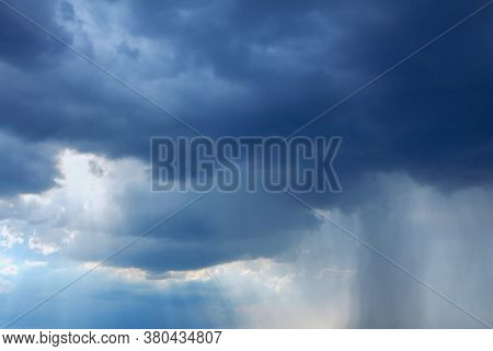 Nimbostratus With Torrential Rain . Stormy Clouds With Heavy Rain