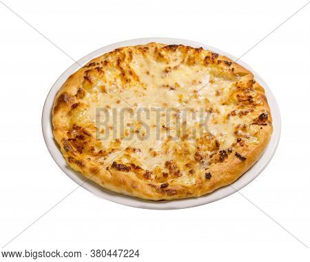 Megrelian Khachapuri Adyghe Cheese, Suluguni, Butter . Isolated Image On White Background.