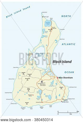 Vector Road Map Of Block Island, Rhode Island, United States