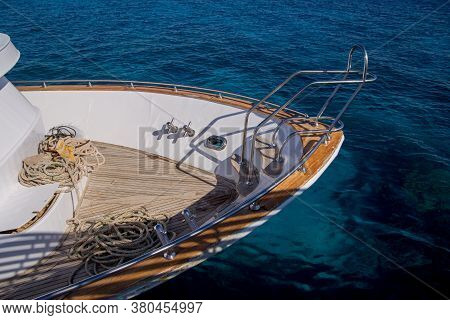 Bow Of A Beautiful Yacht On Sea Water