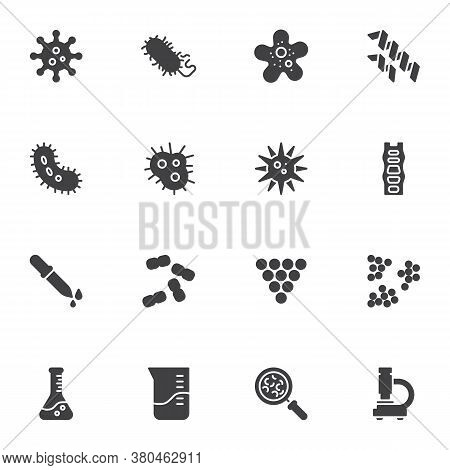Bacteria Vector Icons Set, Modern Solid Symbol Collection, Filled Style Pictogram Pack. Signs, Logo 
