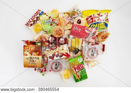 Fuji City, Shizuoka Prefecture, Japan - April 4, 2020: Colorful Packaging From Various Brands Of Tra