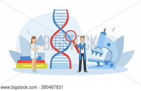 Tiny Genetics Changing Dna Structure, Scientists Characters Conducting Scientifical Genome Experimen