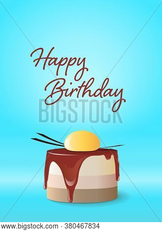 Birthday Greeting Card With Mini Cake On A Bright Background