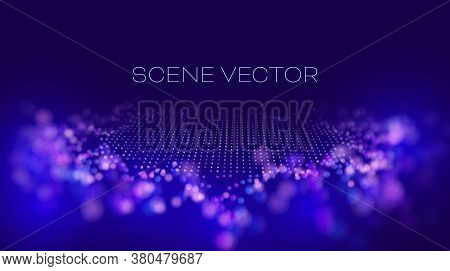 Abstract Technology Vector Background. Data Wave Scene. Network Cyber Technology. Wave Flow.