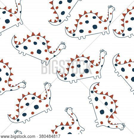 Vector Seamless Pattern With Cartoon Dinosaurs For Texture, Textiles And Simple Backgrounds.