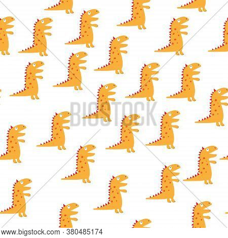 Vector Seamless Pattern With Cartoon Dinosaurs For Texture, Textiles And Simple Backgrounds.