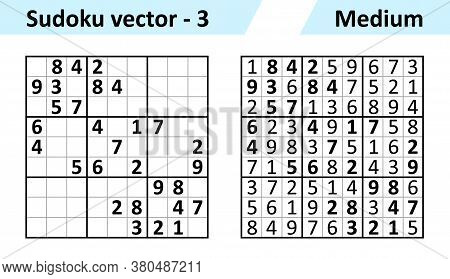 Sudoku Game With Answers. Simple Vector Design Set