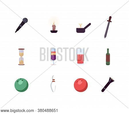 Entertainment Miscellaneous Flat Color Vector Object Set. Engagement Ring. Puc Alcohol. Leisure Acti