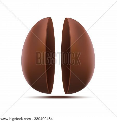 Realistic 3d Detailed Chocolate Egg In Half Sweet Symbol Of Easter. Vector Illustration