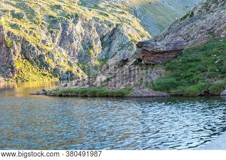 Estanys De Vall Del Riu. Beautiful Mountain Landscape In Pyrenees, Andorra.