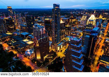 Austin Texas Nightscape City Bright Lights Glowing After Dark , Capital Cities Glowing Towers Rising