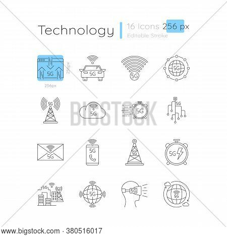 5g Connection Linear Icons Set. Transmission Signal. Innovative Technology. Customizable Thin Line C