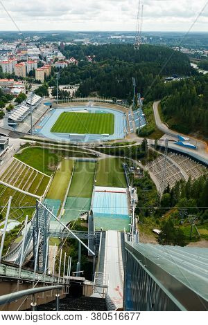 Lahti, Finland - 4 August 2020: View To Lahti City And Sports Centre From Ski Jump Tower Suurmaki