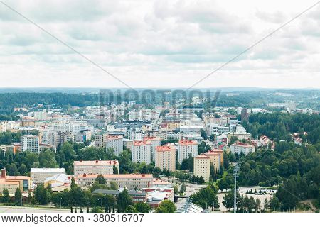 Lahti, Finland - 4 August 2020: View To Lahti City From Ski Jump Tower Suurmaki