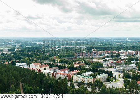 Lahti, Finland - 4 August 2020: View To Lahti City From Ski Jump Tower Suurmaki
