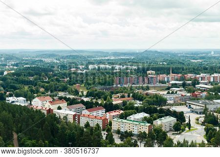 Lahti, Finland - 4 August 2020: View To Lahti City From Ski Jump Tower Suurmaki