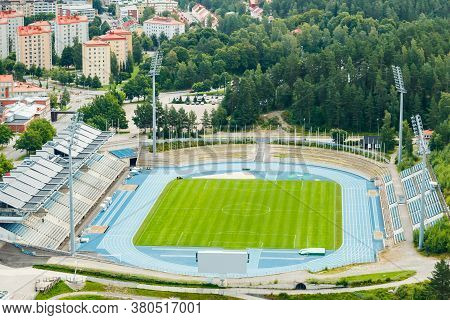 Lahti, Finland - 4 August 2020: View To Lahti City And Sports Centre From Ski Jump Tower Suurmaki
