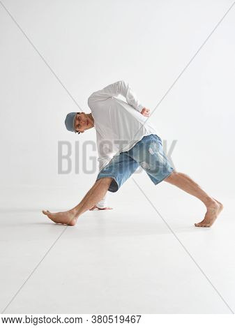 Cool Guy Breakdancer Dancing Lower Break Dance Isolated On White Background. Dance School Poster. Br