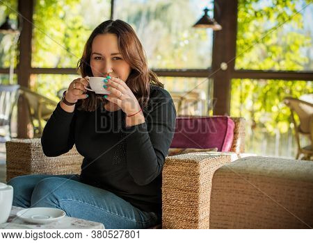 Plus Size Nice American Or Asian Appearance Fashionable Woman, Enjoy The Life, Walks Outdoor. Life O