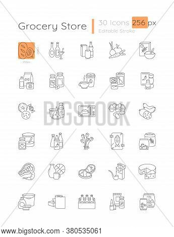 Grocery Linear Icons Set. Various Supermarket Food Sections. Drink Products.customizable Thin Line C
