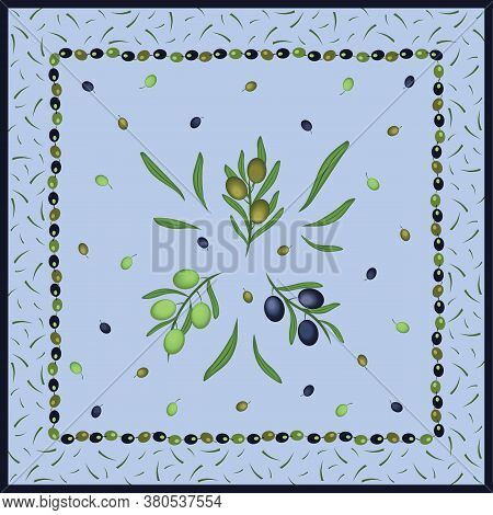 Greek Green Olives Scarf Design Vector Illustration