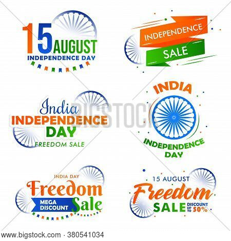 15 August Independence Day Of India, Fredom Sale, Banner Sets, Emblem, Badges, Print, Use For T Shir