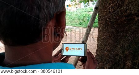 District Katni, India - September 18, 2019: Swiggy Online Food Order Company Logo Displayed On Smart
