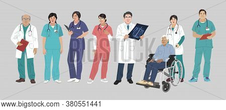 Asian Medics. Chinese Medical Characters. Doctors And Nurses Round Portraits, Team Of Doctors Concep