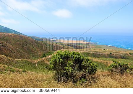 Chaparral Shrubs On Coastal Mountains Overlooking The Pacific Ocean Taken On Valencia Peak At The Ru