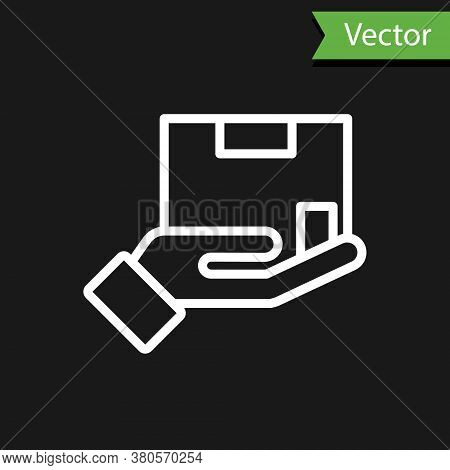 White Line Delivery Insurance Icon Isolated On Black Background. Insured Cardboard Boxes Beyond The 