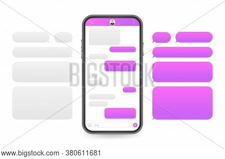 Chat Interface Application With Dialogue Window. Clean Mobile Ui Design Concept. Sms Messenger. Vect