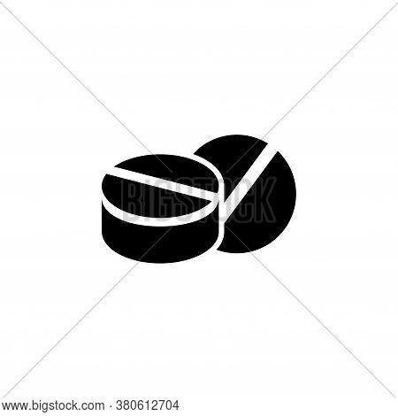 Two Medicines Pills, Treatment Tablet. Flat Vector Icon Illustration. Simple Black Symbol On White B
