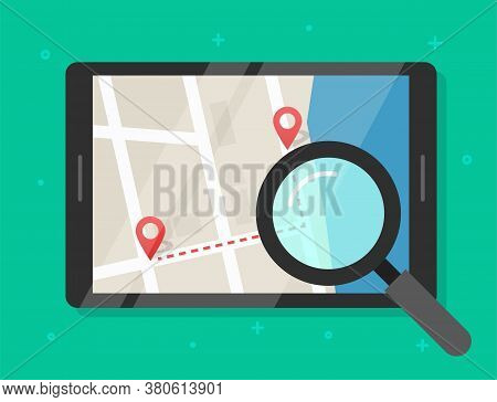 Searching Road Map Location Vector Illustration, Reviewing Trip Travel Direction Route On City Navig