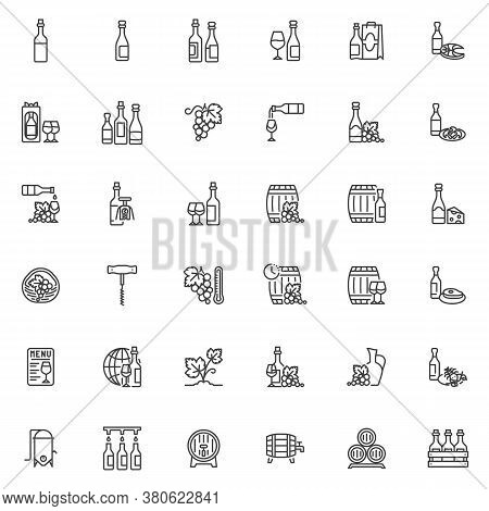 Wine Production Line Icons Set. Winery Linear Style Symbols Collection, Outline Signs Pack. Vector G