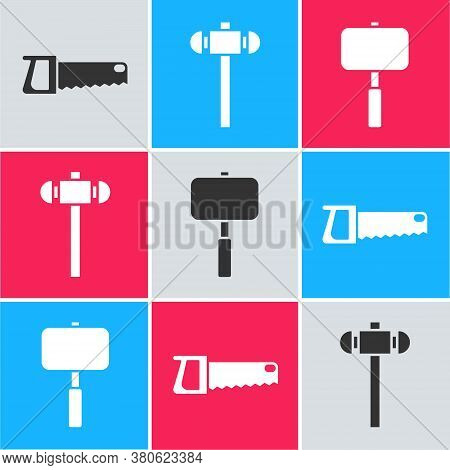 Set Hand Saw, Sledgehammer And Sledgehammer Icon. Vector