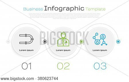 Set Line Industry Pipe, Businessman Or Stock Market Trader And Molecule Oil. Business Infographic Te