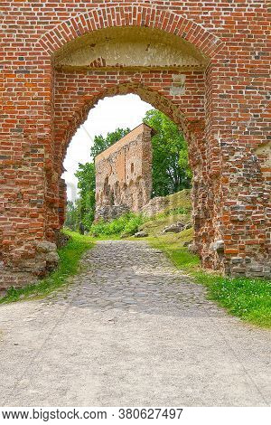 Ruins Of Medieval Castle In Viljandi, Estonia In Summer Sunny Day. Soft Focus.