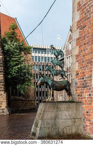 Bremen, Germany - August 5, 2019: Town Musicians Of Bremen. A Popular Fairy Tale By The Brothers Gri