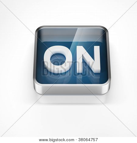 blue ON button isolated