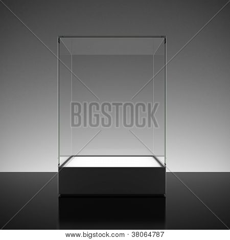 Empty glass showcase for exhibit