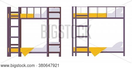 Set Vector Flat Bunk Bed For Hostels Hotels Or Small Apartments