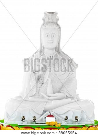 White Jade Stone Carving Kuan Yin Statue