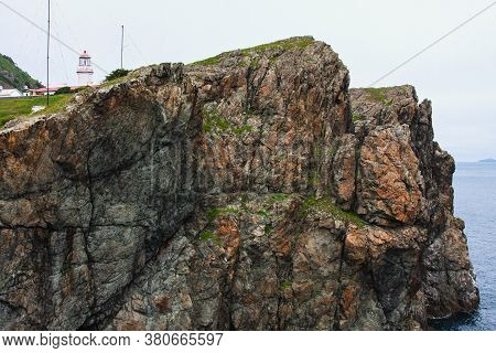 Lighthouse, Huge Rocks On The Ocean, Sea Summer Landscape, Old Stone Building On A High Cliff, Gamov