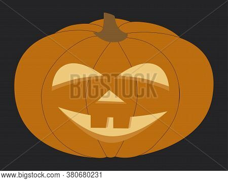 Halloween Pumpkin On A Black Background. Funny Smiling Face. Vector Illustration