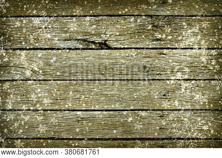 Old Wooden Wall Texture.various Old Textured Wooden Boards With White Snowflakes. Background New Yea