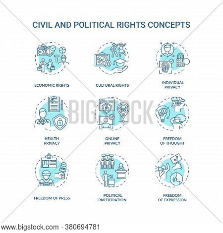 Civil And Political Rights Concept Icons Set. Fundamental Human Rights Idea Thin Line Rgb Color Illu
